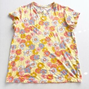 Marine Layer Short Sleeve Shirt Top Flowers Hippie Yellow Floral Pima Cotton